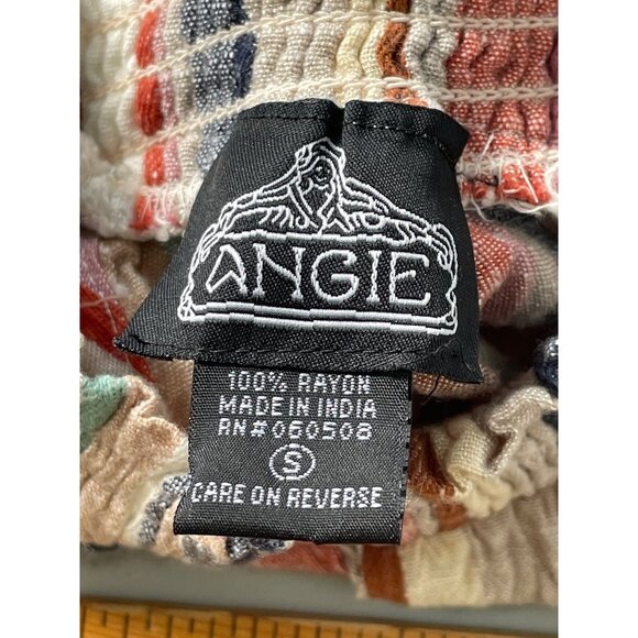 Angie Halter Top Size Small Striped Sleeveless Smocked Rayon Multicolor Summer - Picture 4 of 6